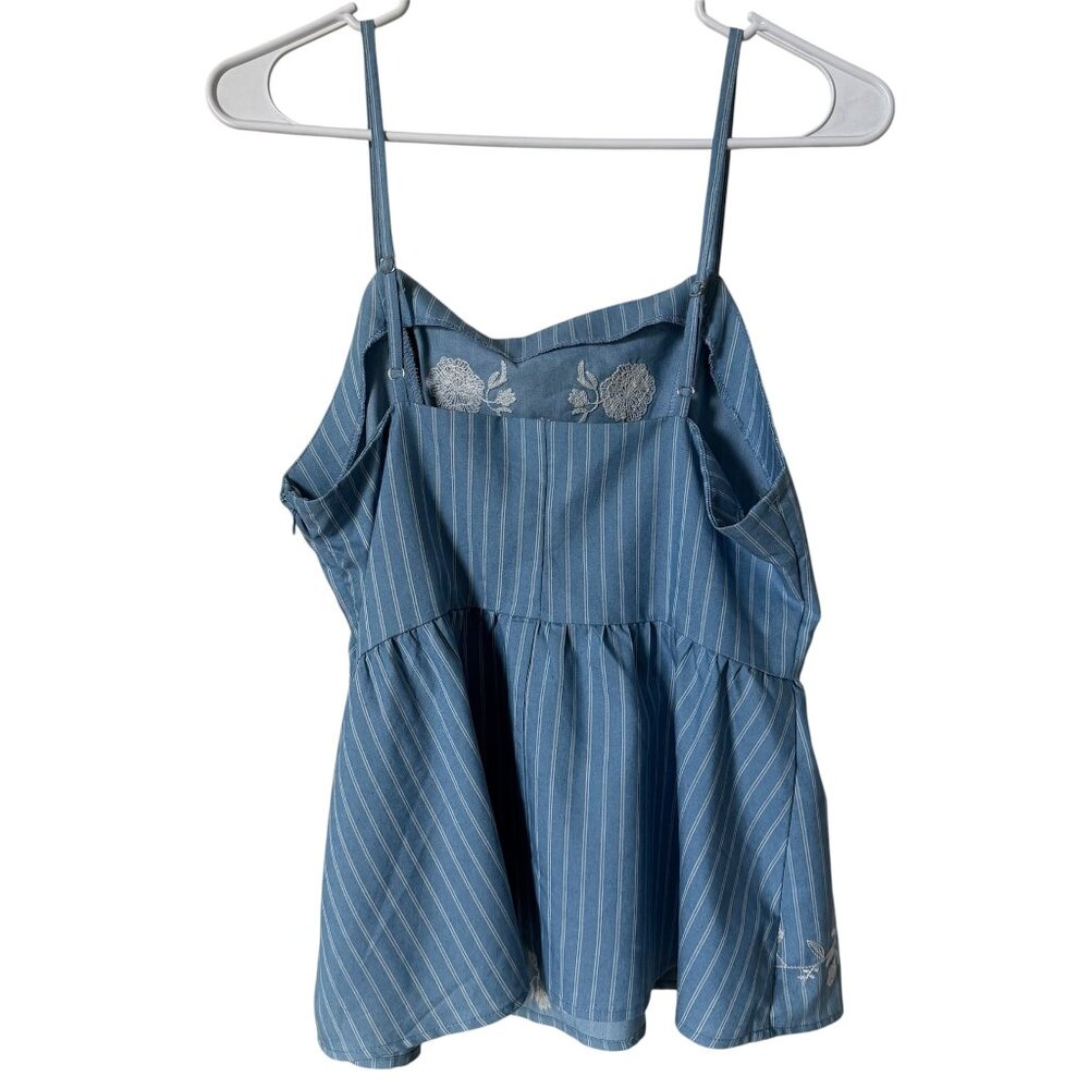 Harper Heritage Blue Cotton Embroidered Baby Doll Tank Size M - Picture 2 of 4